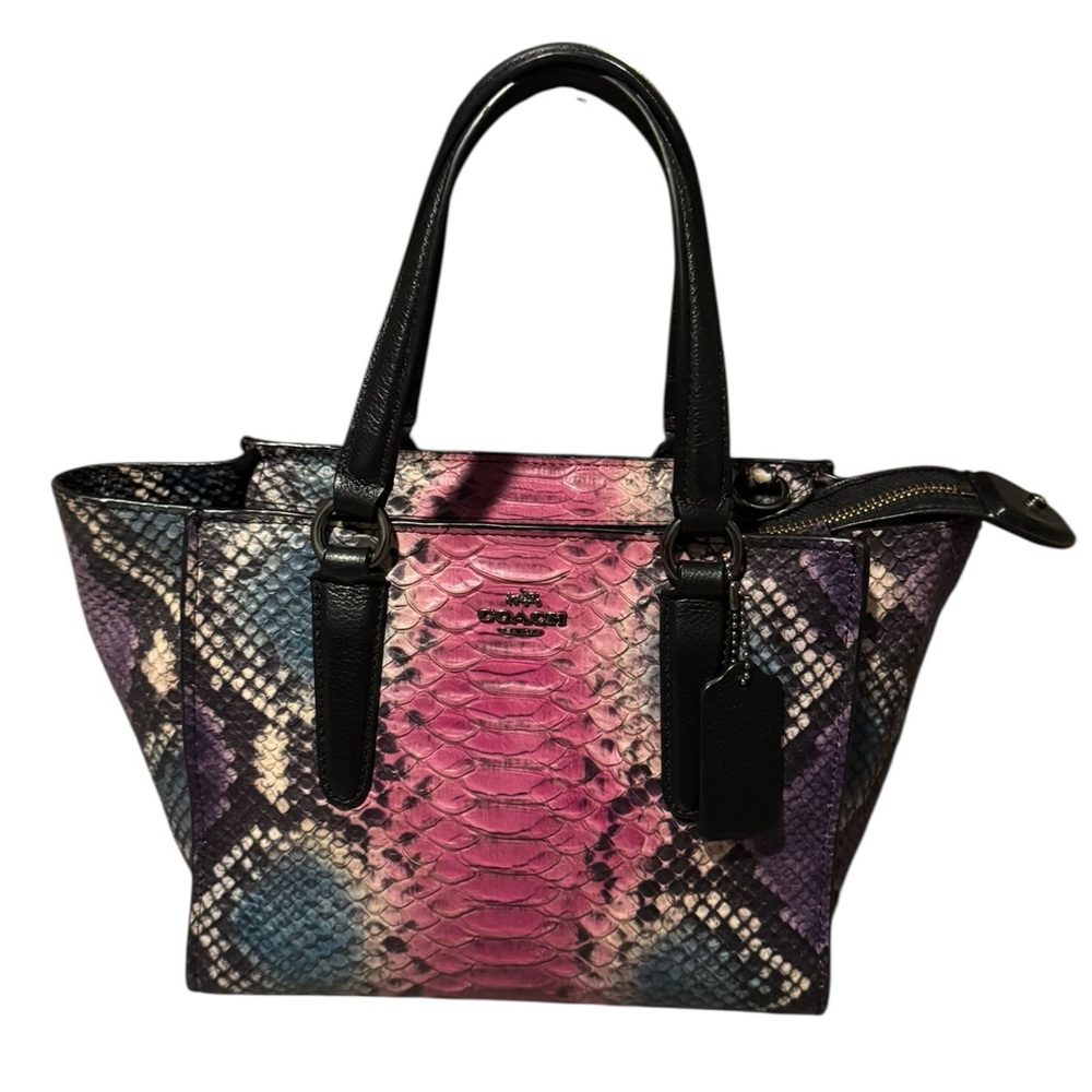 Coach Pink Multi Snake-Embossed Leather Satchel